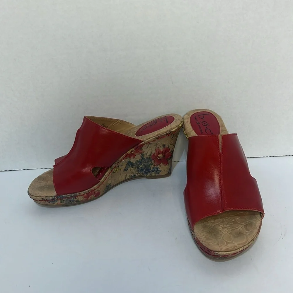 Boc Born Concepts Red‎ Floral Cork High Heel Wedges Size 6
